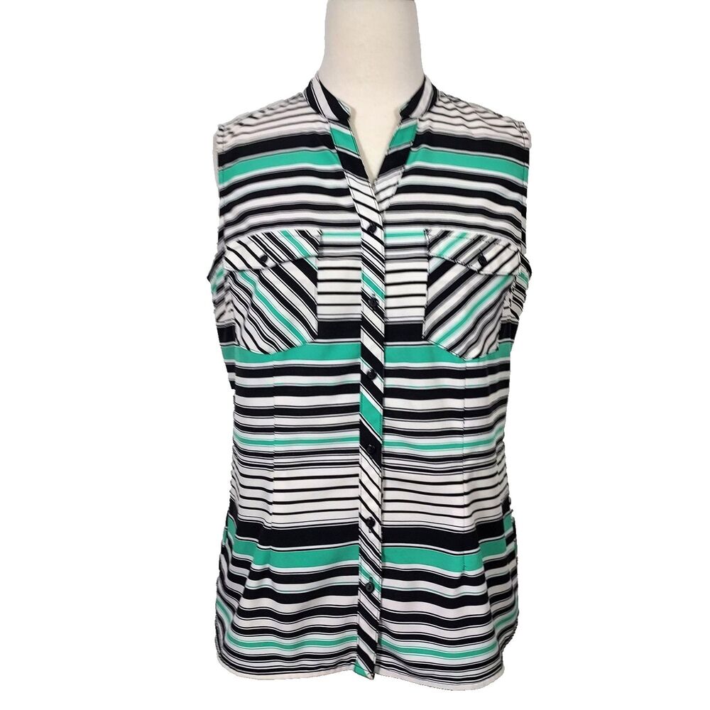 Notations Women's Size PL Sleeveless Button Up Pocket Blouse Shirt Top Striped